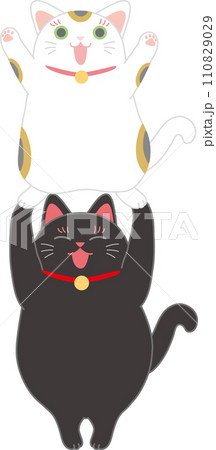 招き猫_ダンシング招き猫_組体操で二段重する招き猫二匹 110829029