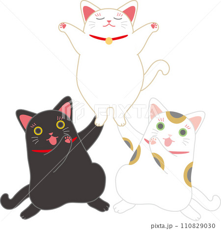 招き猫_ダンシング招き猫_組体操する招き猫三匹 110829030