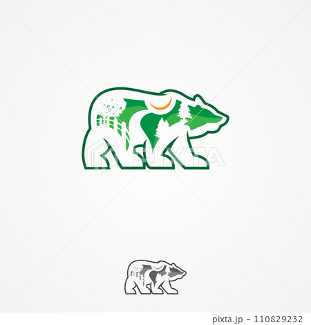 Landscape design company or green landscaping studio icon forming a bear 110829232