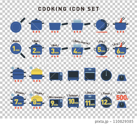 向量烹飪圖示集:烹飪方法和時間 向量烹飪圖示集:烹飪方法和時間 110829385