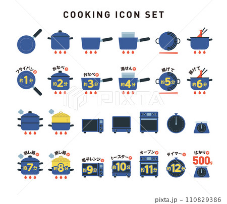 ベクター調理アイコンセット：調理方法と時間 110829386