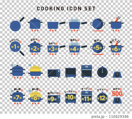 ベクター調理アイコンセット：調理方法と時間 110829386