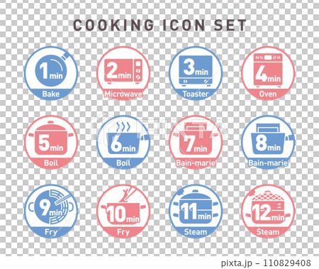 圓框向量烹飪圖示集：烹飪方法與時間 110829408