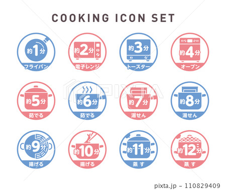 丸フレームベクター調理アイコンセット:調理方法と時間 丸フレームベクター調理アイコンセット:調理方法と時間 110829409