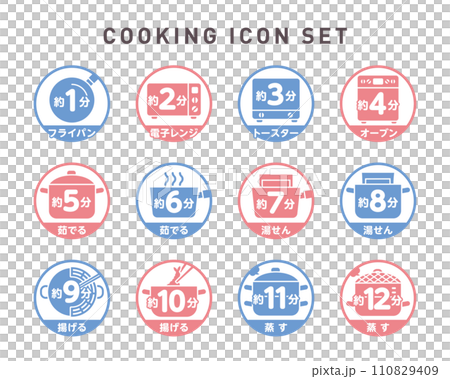 丸フレームベクター調理アイコンセット:調理方法と時間 丸フレームベクター調理アイコンセット:調理方法と時間 110829409