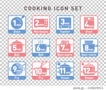 四角フレームベクター調理アイコンセット：調理方法と時間 110829411