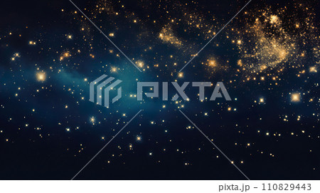 ダークブルーの背景に金色の星がきらめく背景「AI生成画像」 ダークブルーの背景に金色の星がきらめく背景「AI生成画像」 110829443