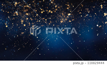 ダークブルーの背景に金色の星がきらめく背景「AI生成画像」 110829444