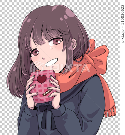 穿著水手服的女孩拿著情人節巧克力，動漫風格 110830622