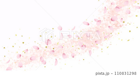 桜の花びら、花吹雪の背景イラスト 110831298