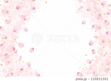 桜の花びら、花吹雪の背景イラスト 110831301