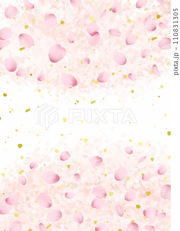 桜の花びら、花吹雪の背景イラスト 110831305