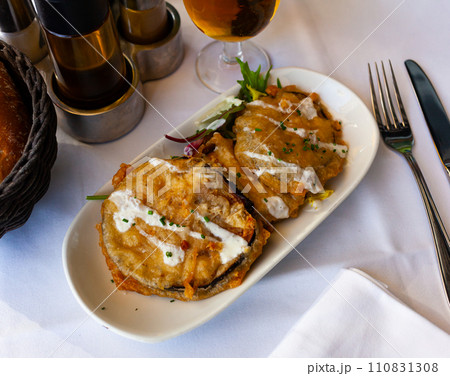 Eggplant tempura with yogurt sauce 110831308