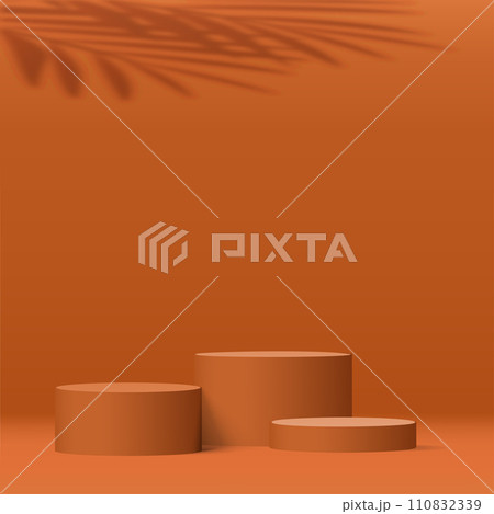 3d orange color podium and minimal orange color wall scene. 3d podium minimal abstract background. Vector 110832339