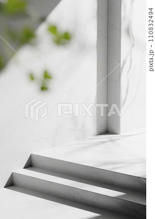 A background rich in shading that you can use in your designs. Textured walls and podium with sunlight shining through. 110832494