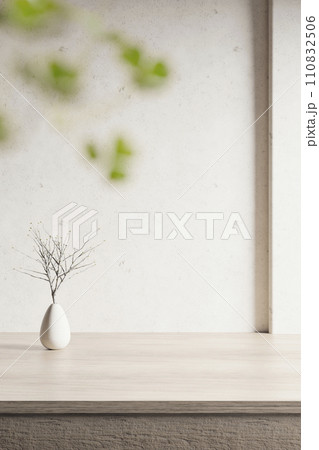 A background rich in shading that you can use in your designs. Textured walls and podium with sunlight shining through. 110832506