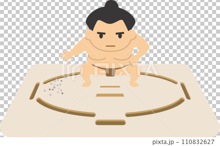Image illustration of a sumo wrestler throwing salt in the ring 110832627
