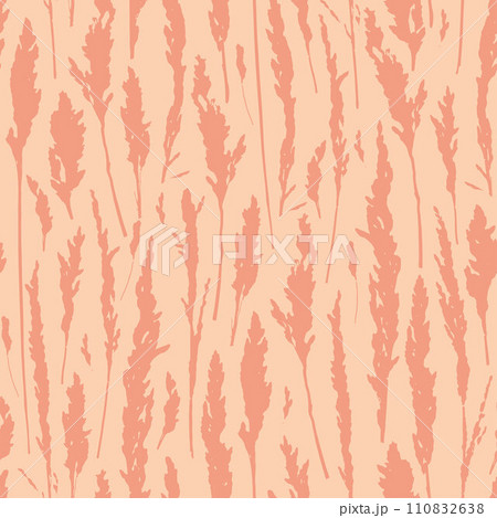 Pampas grass silhouette seamless pattern peach fuzz color. Herbs background for postcards, wallpaper, wrapping paper. 110832638