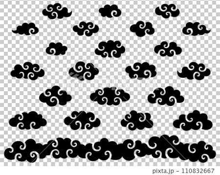 中華風の渦巻雲のシルエットとラインセット 中華風の渦巻雲のシルエットとラインセット 110832667