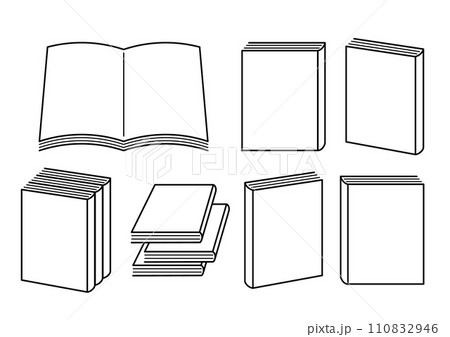 シンプルな本の白黒線画イラストセット 110832946