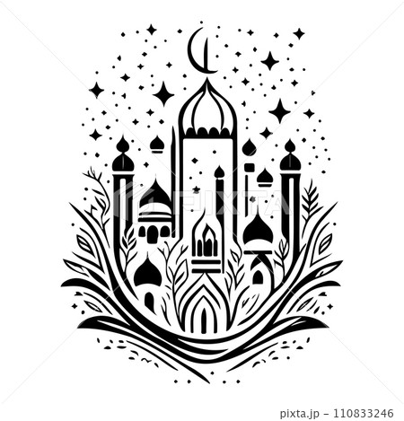Minaret poster mosque illustration sketch hand draw  110833246