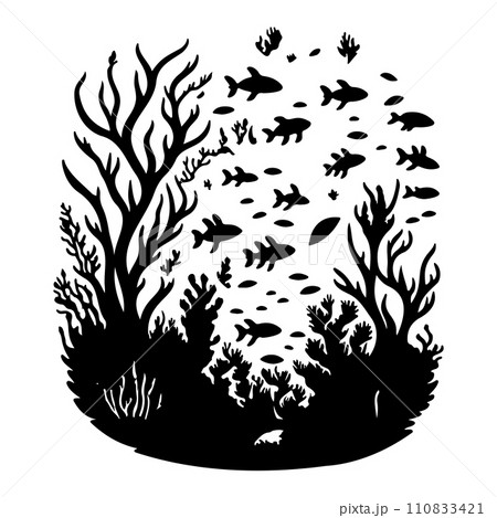 underwater world sunken vessel and seaweeds grow at rock illustration sketch hand draw underwater world sunken vessel and seaweeds grow at rock illustration sketch hand draw 110833421