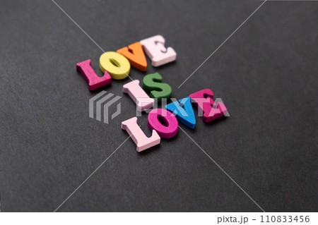 words love is love, notepad with chalk drawn heart. Valentine's day concept 110833456