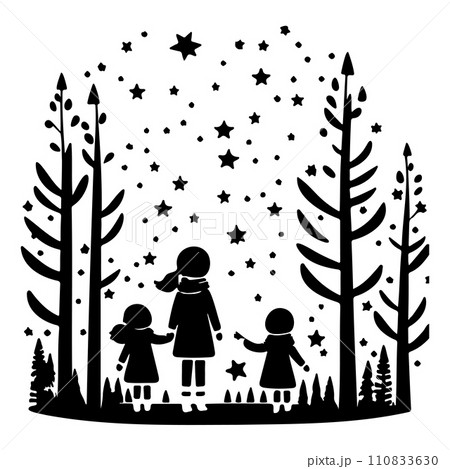 forest friend children watching shooting stars illustration sketch hand draw forest friend children watching shooting stars illustration sketch hand draw 110833630