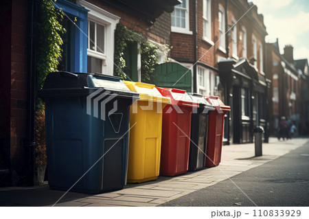 Full dumpsters separate waste, garbage containers standing on the street. Environmental, Ecology Full dumpsters separate waste, garbage containers standing on the street. Environmental, Ecology 110833929