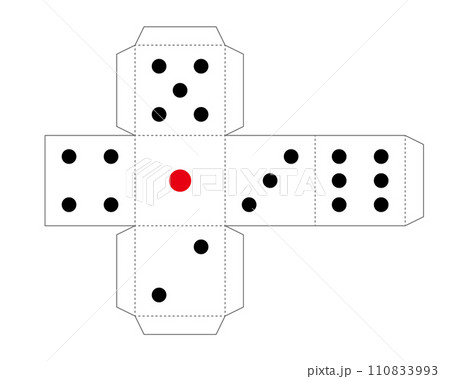 のりしろと折り目付きのサイコロの展開図 110833993