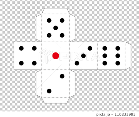 のりしろと折り目付きのサイコロの展開図 110833993