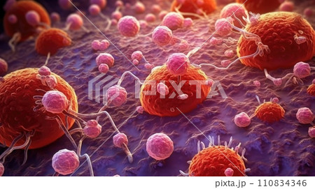 Microscopic view of tumor cells. Generative AI. 110834346