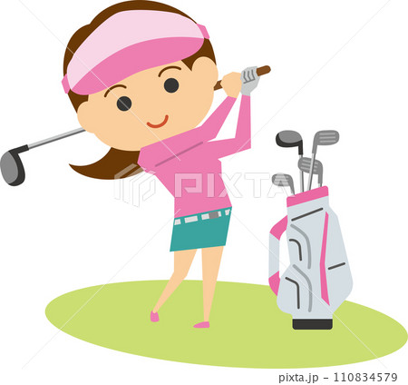 ゴルフをする女性のイメージイラスト 110834579