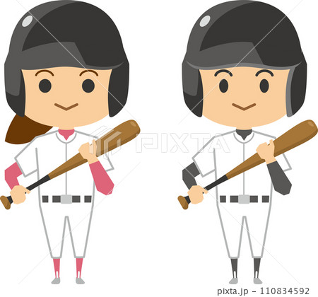 バットを持っている野球選手のイメージイラスト（男女セット） 110834592