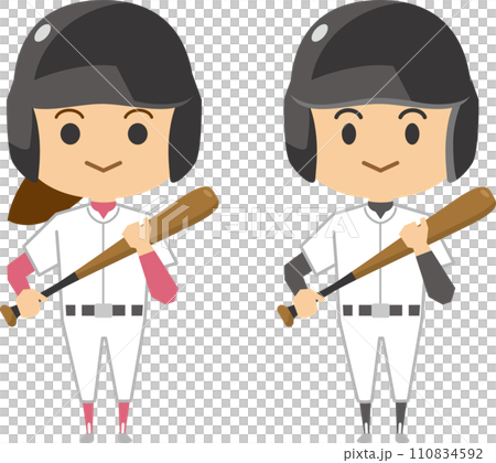 バットを持っている野球選手のイメージイラスト（男女セット） 110834592