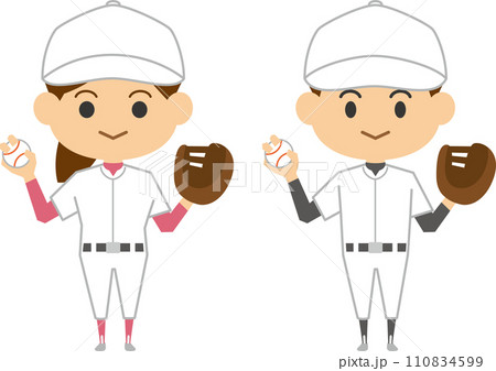 グローブを持っている野球選手のイメージイラスト(男女セット) グローブを持っている野球選手のイメージイラスト(男女セット) 110834599