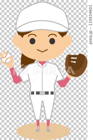 Image illustration of a female baseball player holding a glove Image illustration of a female baseball player holding a glove 110834601