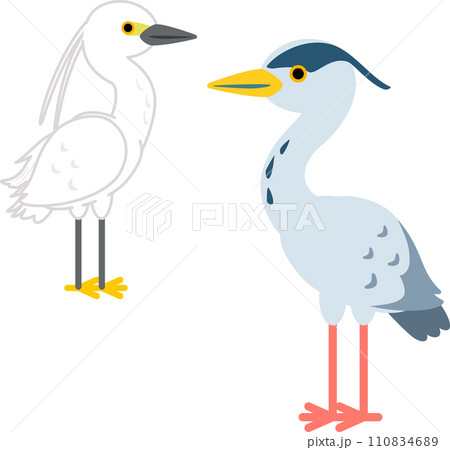 コサギとアオサギのデフォルメイラスト コサギとアオサギのデフォルメイラスト 110834689