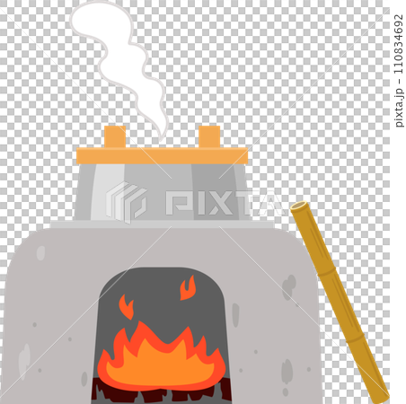 羽釜を火にかけた竈 110834692