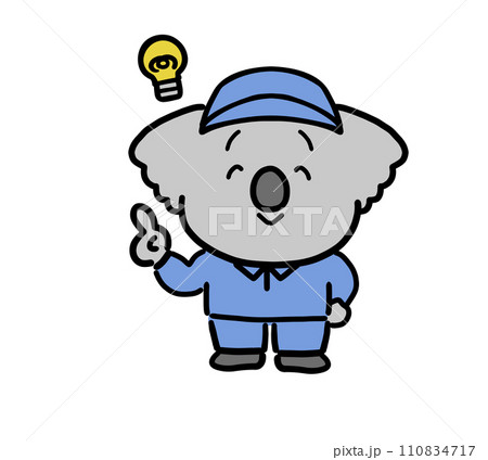 ひらめく作業着をきたコアラのキャラクター（正面） 110834717