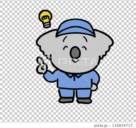ひらめく作業着をきたコアラのキャラクター（正面） 110834717