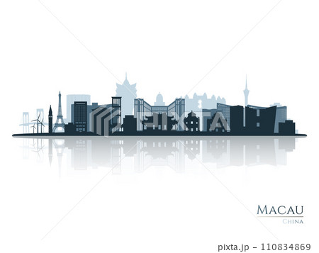 Macau skyline silhouette with reflection. Macau skyline silhouette with reflection. 110834869