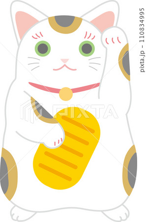 招き猫_小判を持った招き猫_三毛猫招き猫_左手招き_客まねき 招き猫_小判を持った招き猫_三毛猫招き猫_左手招き_客まねき 110834995