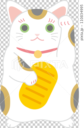 招き猫_小判を持った招き猫_三毛猫招き猫_左手招き_客まねき 招き猫_小判を持った招き猫_三毛猫招き猫_左手招き_客まねき 110834995