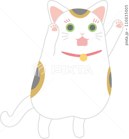 招き猫_三毛猫まねき猫_両手まねき_ジャンプ_踊る招き猫 招き猫_三毛猫まねき猫_両手まねき_ジャンプ_踊る招き猫 110835005