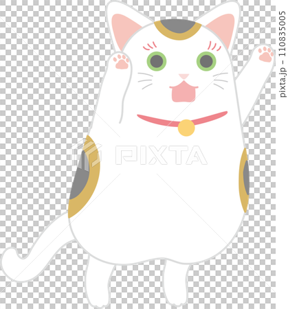 招き猫_三毛猫まねき猫_両手まねき_ジャンプ_踊る招き猫 招き猫_三毛猫まねき猫_両手まねき_ジャンプ_踊る招き猫 110835005
