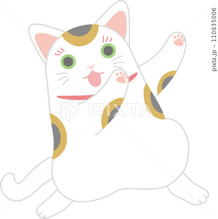 招き猫_三毛猫まねき猫_両手あげてヲタダンス_踊る招き猫 110835006