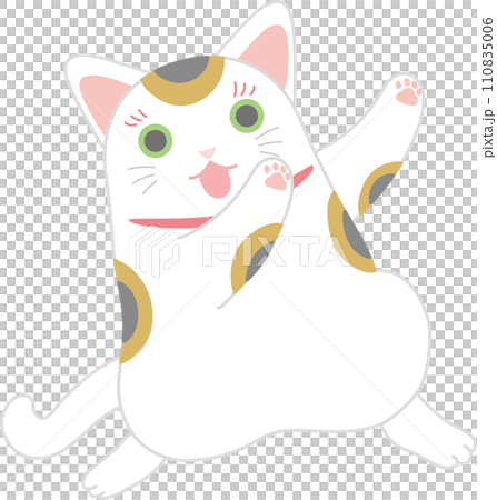 招き猫_三毛猫まねき猫_両手あげてヲタダンス_踊る招き猫 110835006