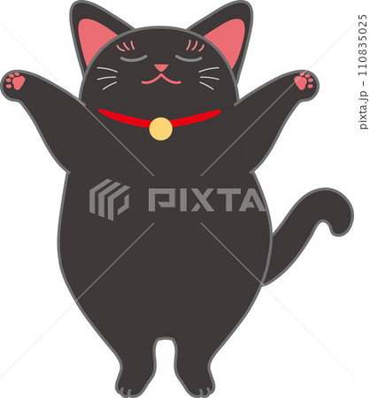招き猫_黒まねき猫_両手まねき_背伸びして目を閉じてバンザイ_踊る招き猫 招き猫_黒まねき猫_両手まねき_背伸びして目を閉じてバンザイ_踊る招き猫 110835025