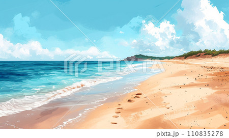 南国の島の浜辺と青い空のイラスト